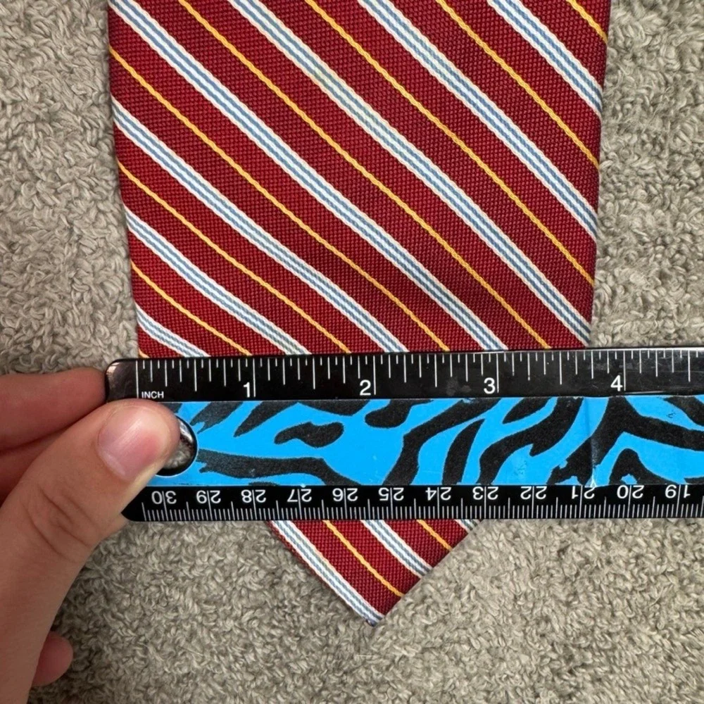 Pure Silk Striped Tie Red Blue Yellow Woven in England Made in USA 59x3.75